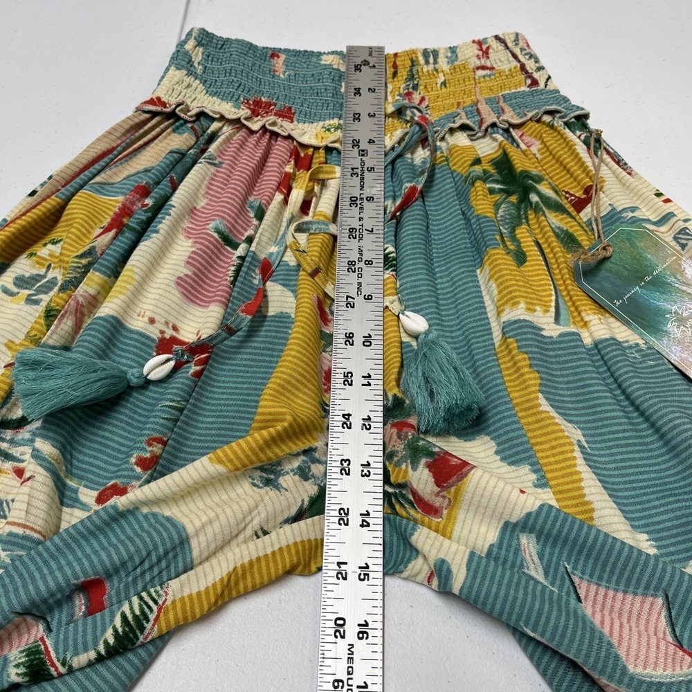 True Destination Pants Tropical Island Print Smocked Waist Wide Leg Size S Beach - Picture 5 of 16